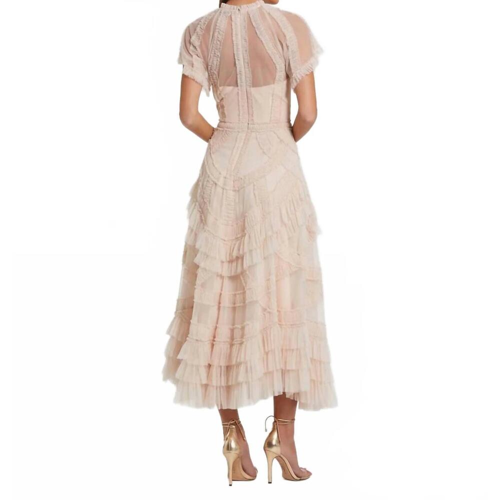 NEW MAC DUGGAL flutter sleeve micro ruffle midi dress in blush - Picture 2 of 3